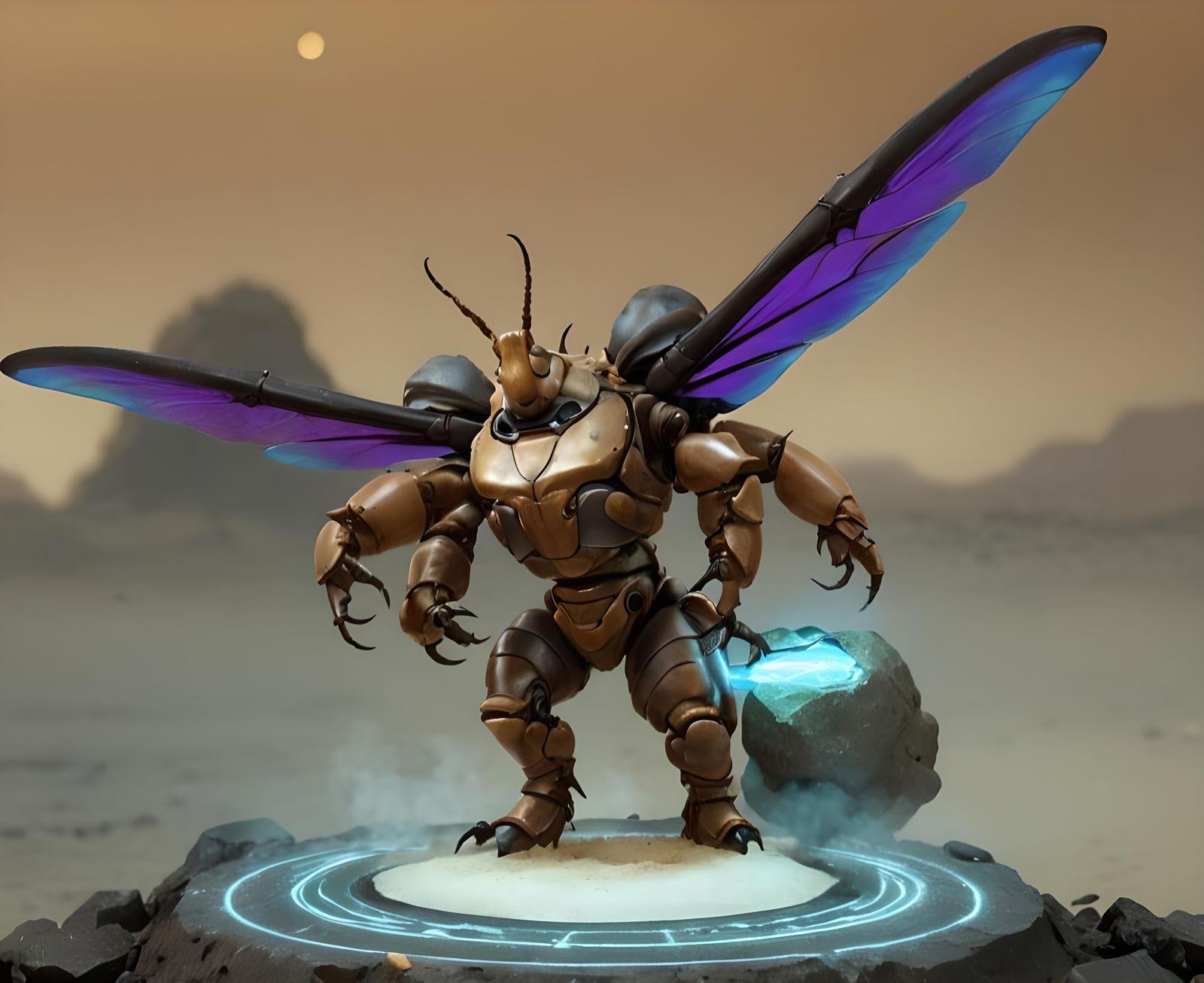 Powerful Beetle Warrior in Desert Sandstorm