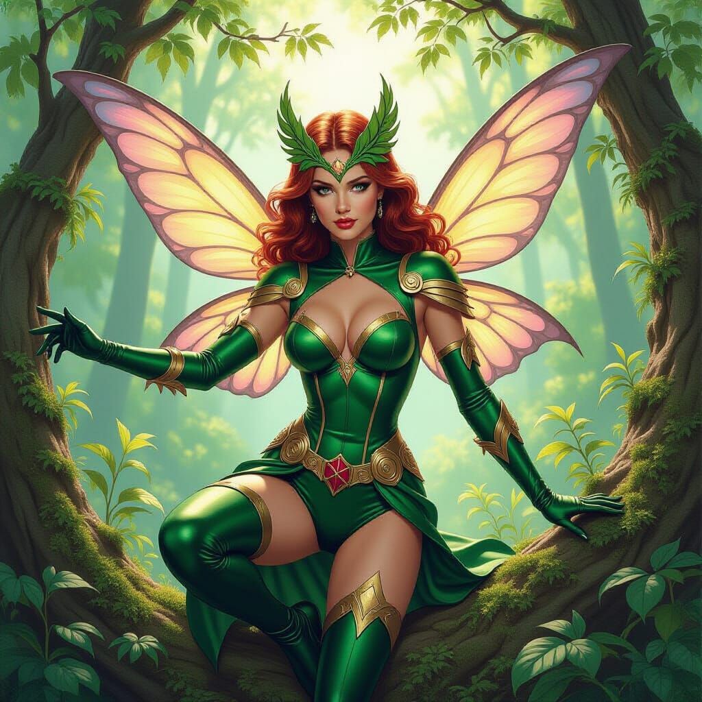 Fairy Superhero in Whimsical Forest as Fantasy Oil Painting