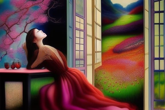 Room of Lace Flowers in Gouache Painting Style