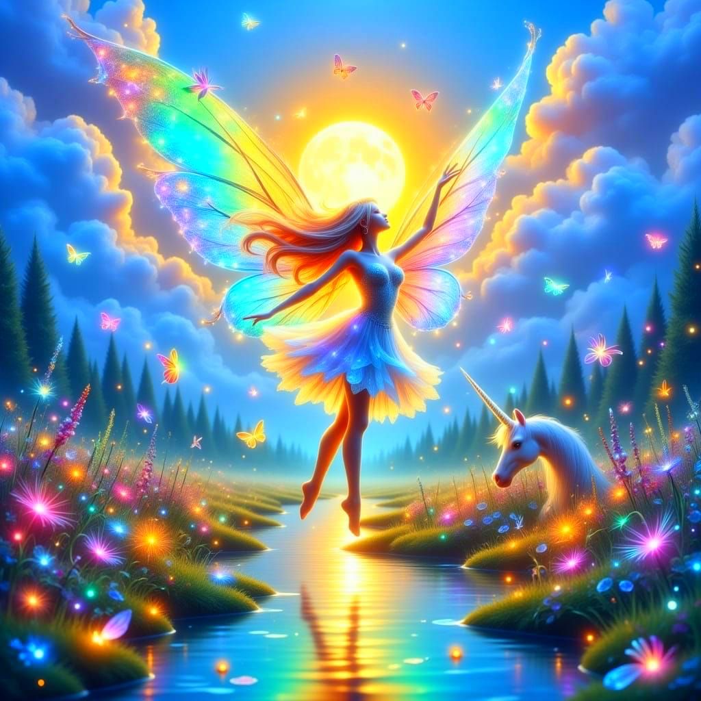 Whimsical Fairy Meadow Radiates Enchanted Beauty