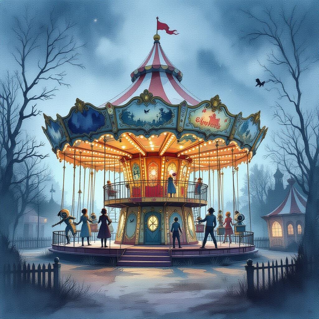 Sinister Carousel Hideout in Eerie Twilight