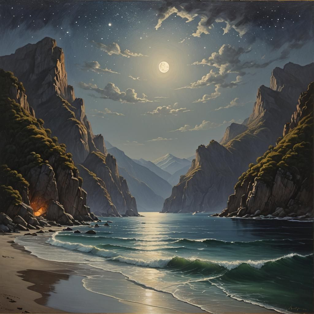 Moonlit Bay in Oil Painting Style