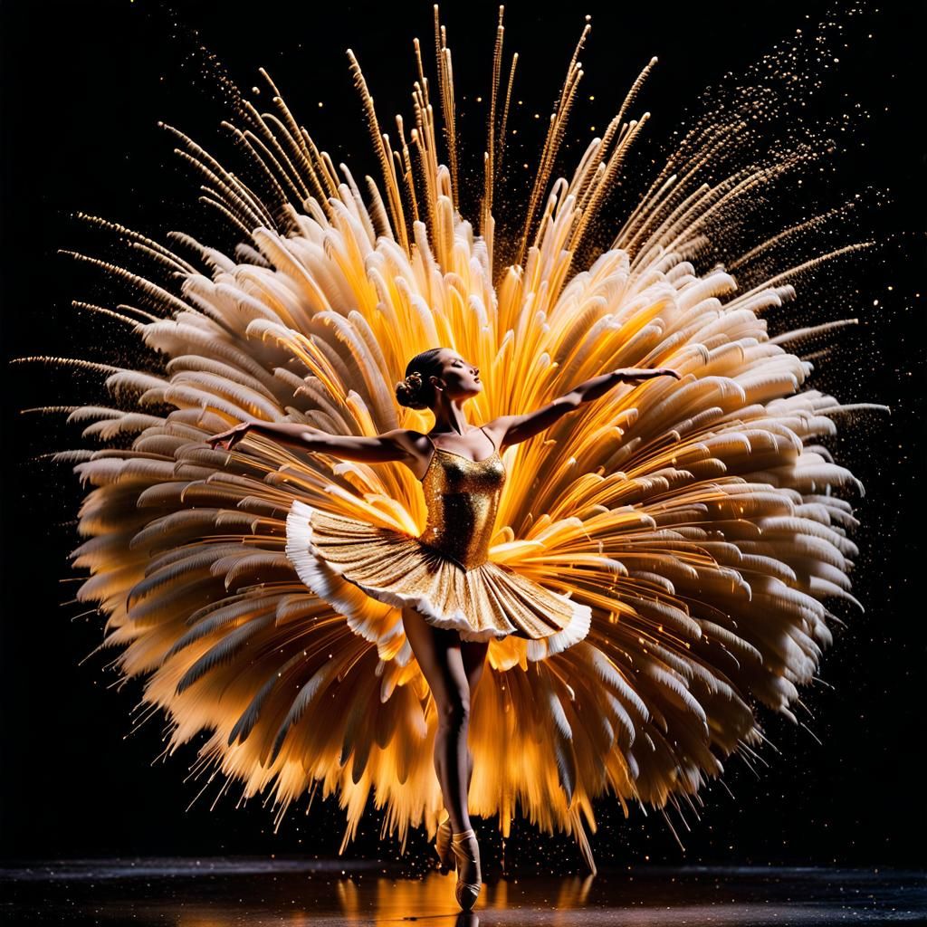 Ballerina in Golden Powder Explosion: Hyperrealistic Splash ...