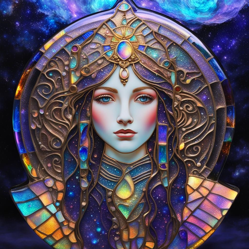 Enchanting Dichroic Glass Portrait of a Goddess