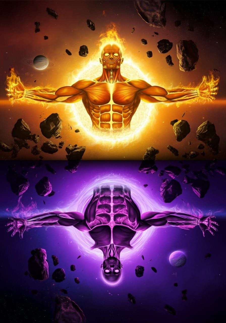 Dual Division: Flaming Humanoid vs. Skeleton in Space