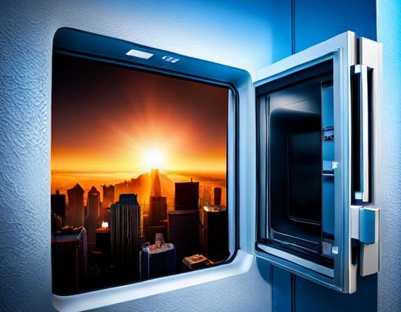 Icy Microwave Portal: Hyperrealistic Cold Interior