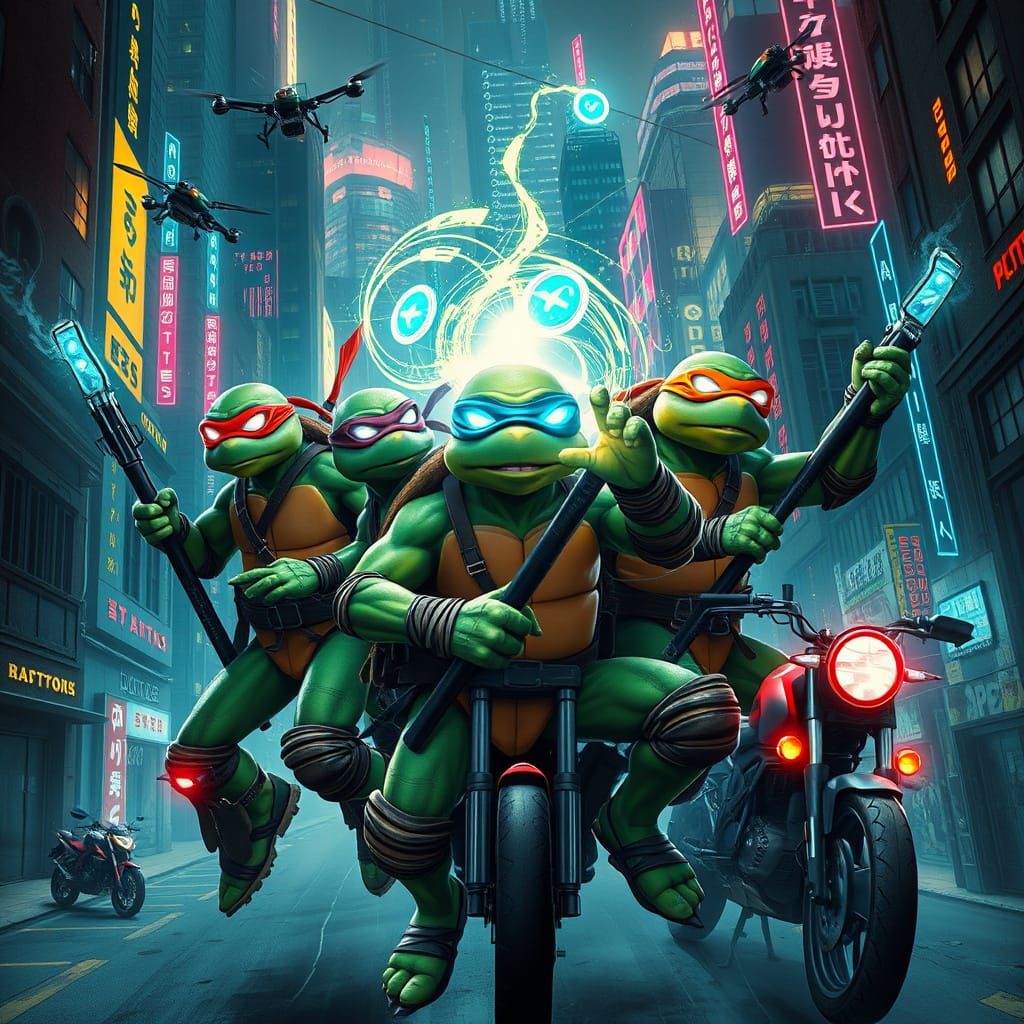 Cyberpunk Ninja Turtles Unleash Code Sorcery