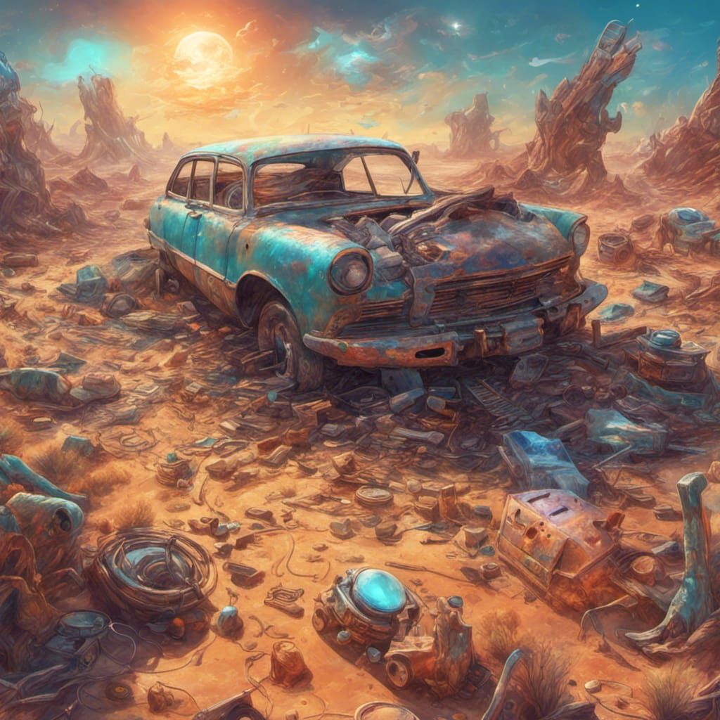 Desert Junkyard: Holographic Astral Illustration