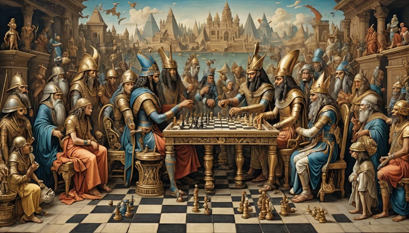 Egyptian Gods Play Chess in Classical Style