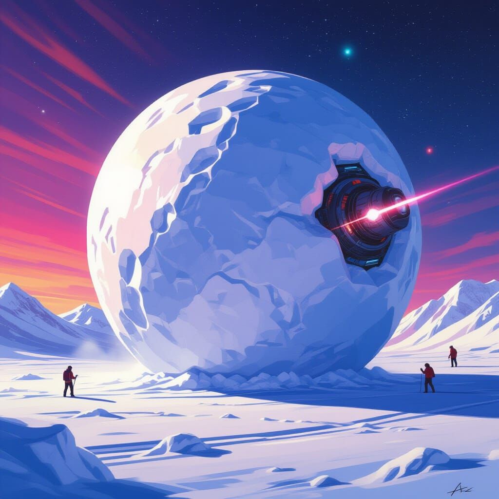 Hyperrealistic Snowball in Space Concept Art