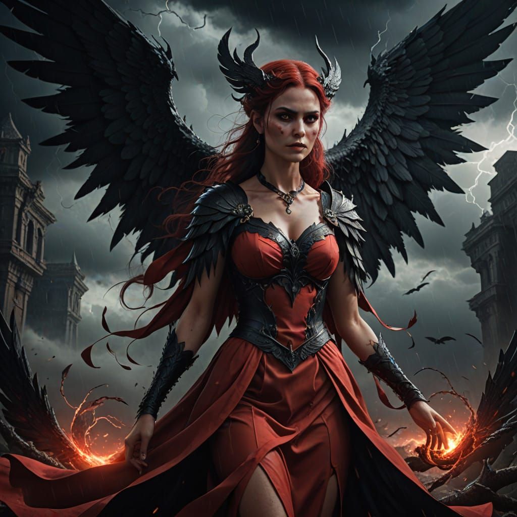 Lilith in a Fiery Stormy Eye, Fantasy Concept Art