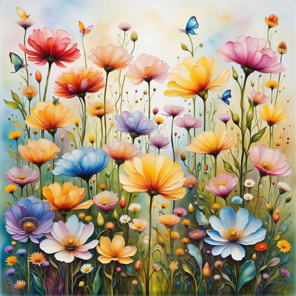 Wildflowers in Bloom: Detailed Realism and Watercolor