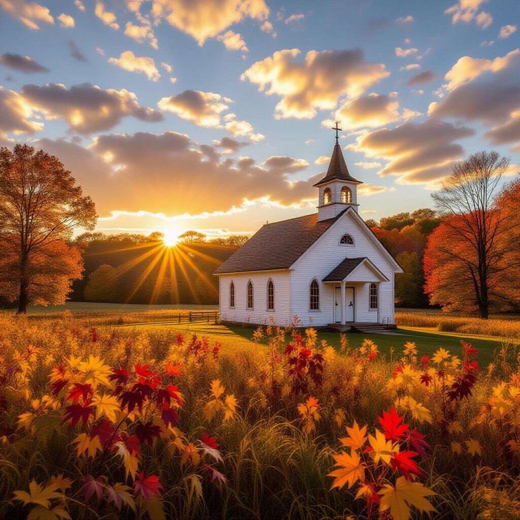 Rustic Country Church in Autumn Splendor