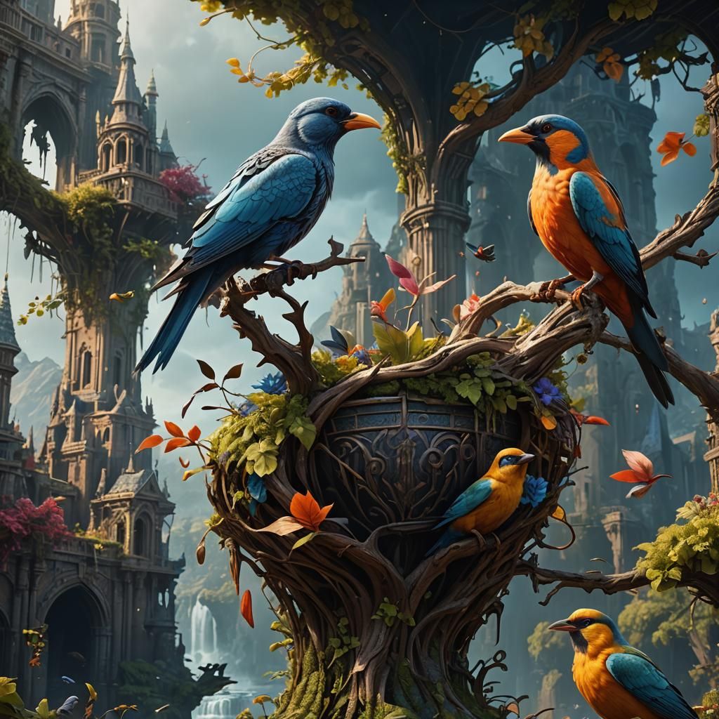 Fantastical Bird in Detailed Matte Painting