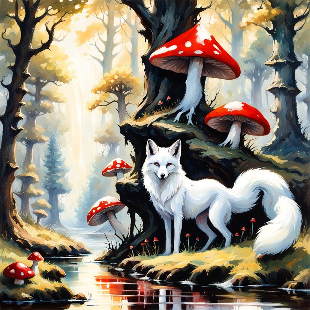 Fairytale Ghost Fox in Dark Gothic Forest