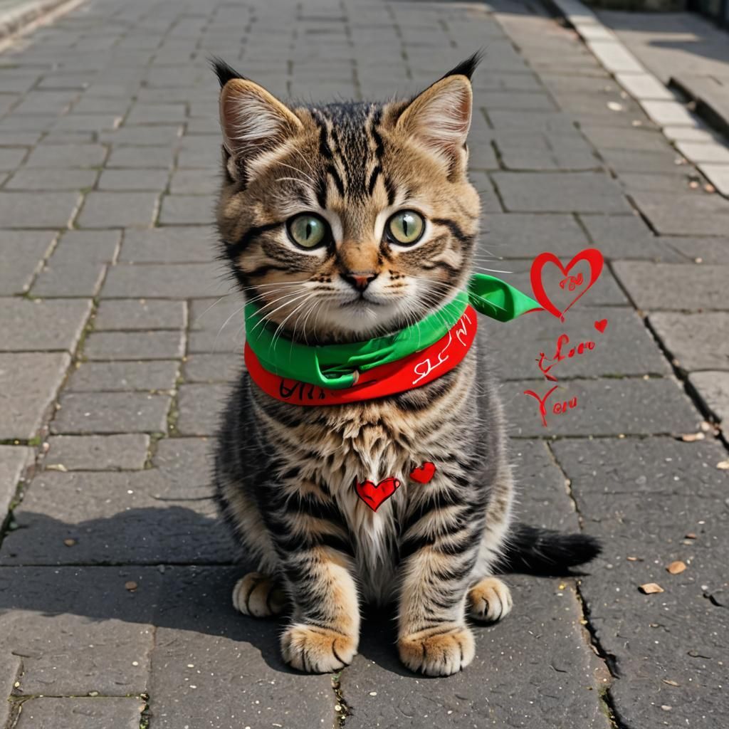 Kawaii Kitten with I Love You Case in 3D Style