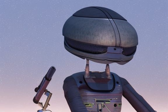 Space Alien with M60 Gun in Hyperrealism