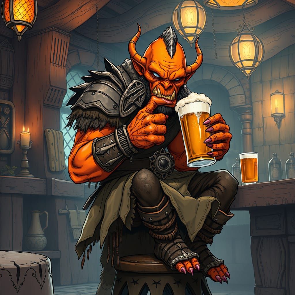 Anime Orc in a Fantasy Tavern
