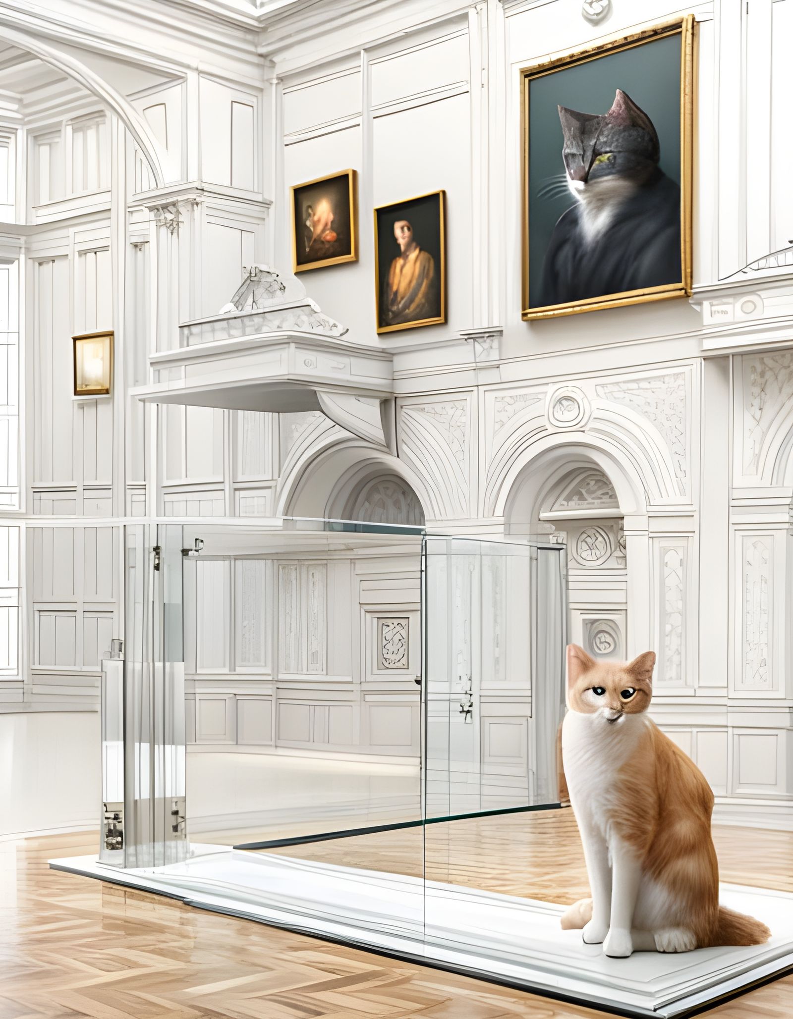 Crystal Cat in Front of Renaissance Painting