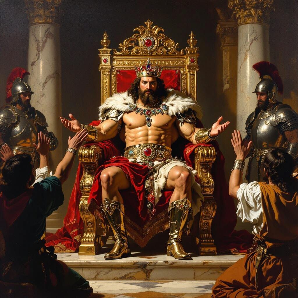 King on Golden Throne in Baroque Fantasy Style