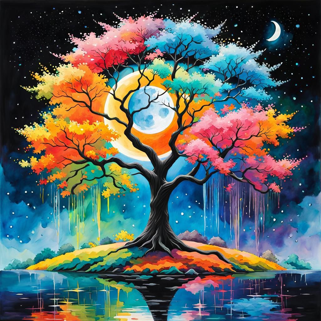 Crystal Moon Impressionist Tree: Seasonal Branches