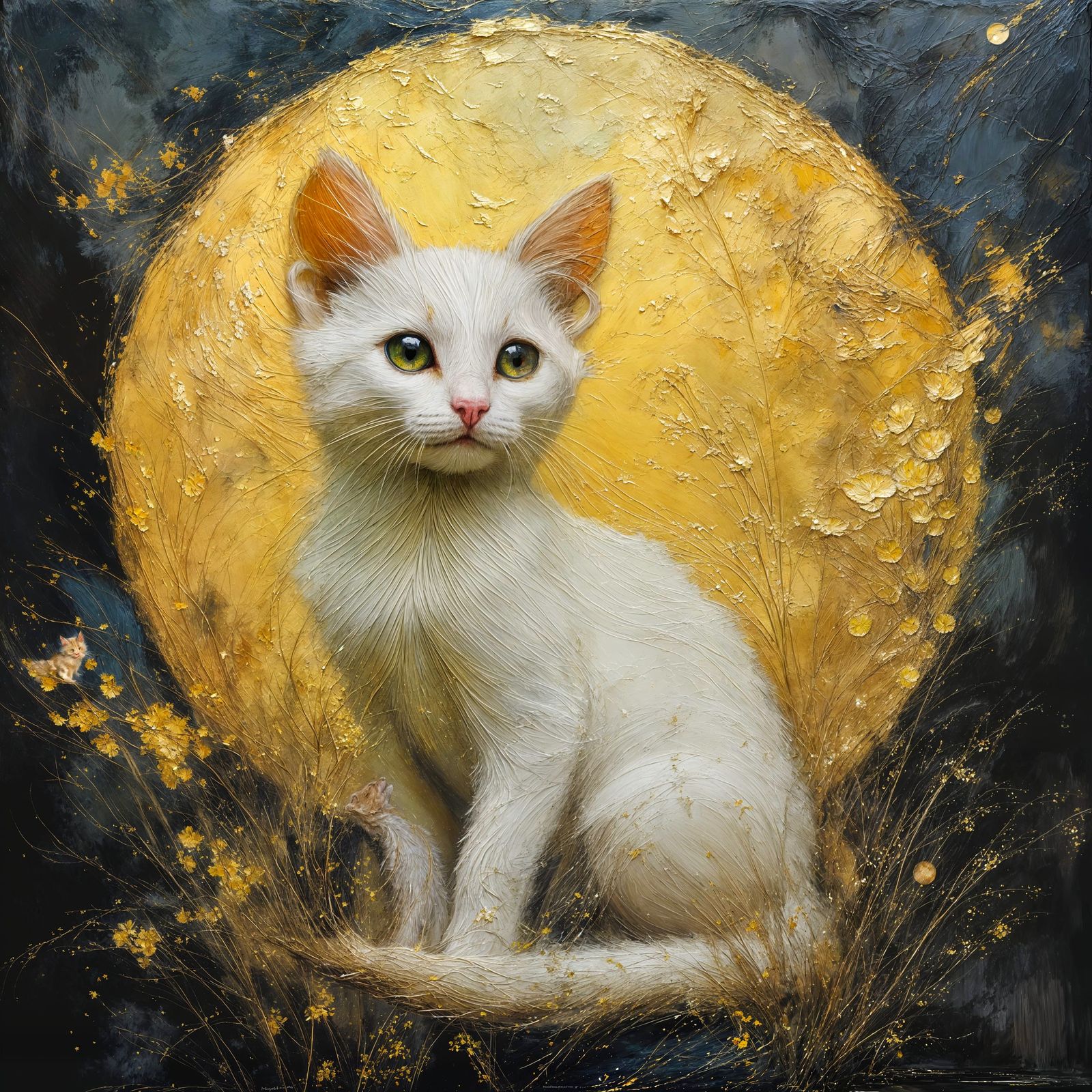 Moonlit Kitten in Impressionistic Impasto Style