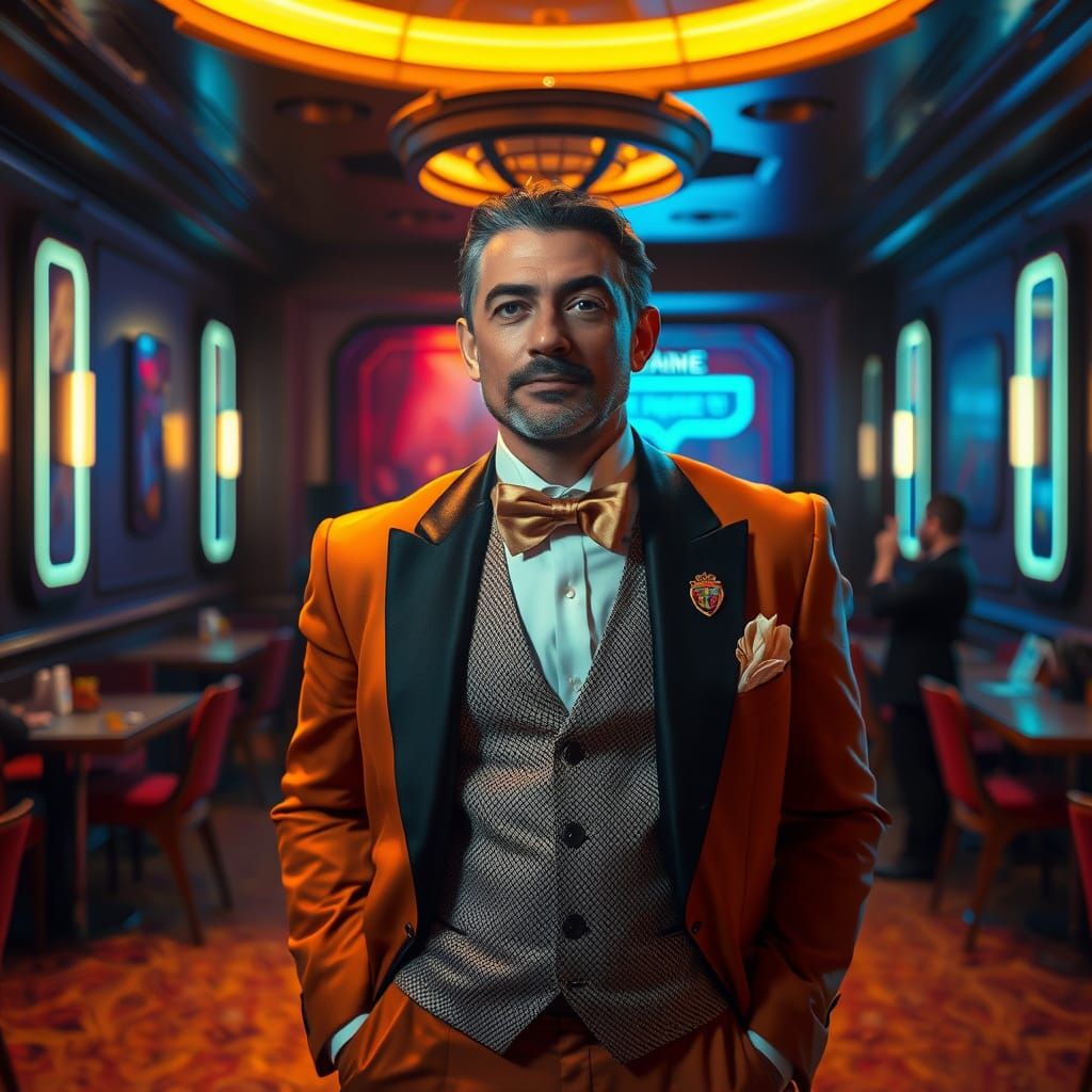 Elegant Man Posing with Atmospheric Lighting