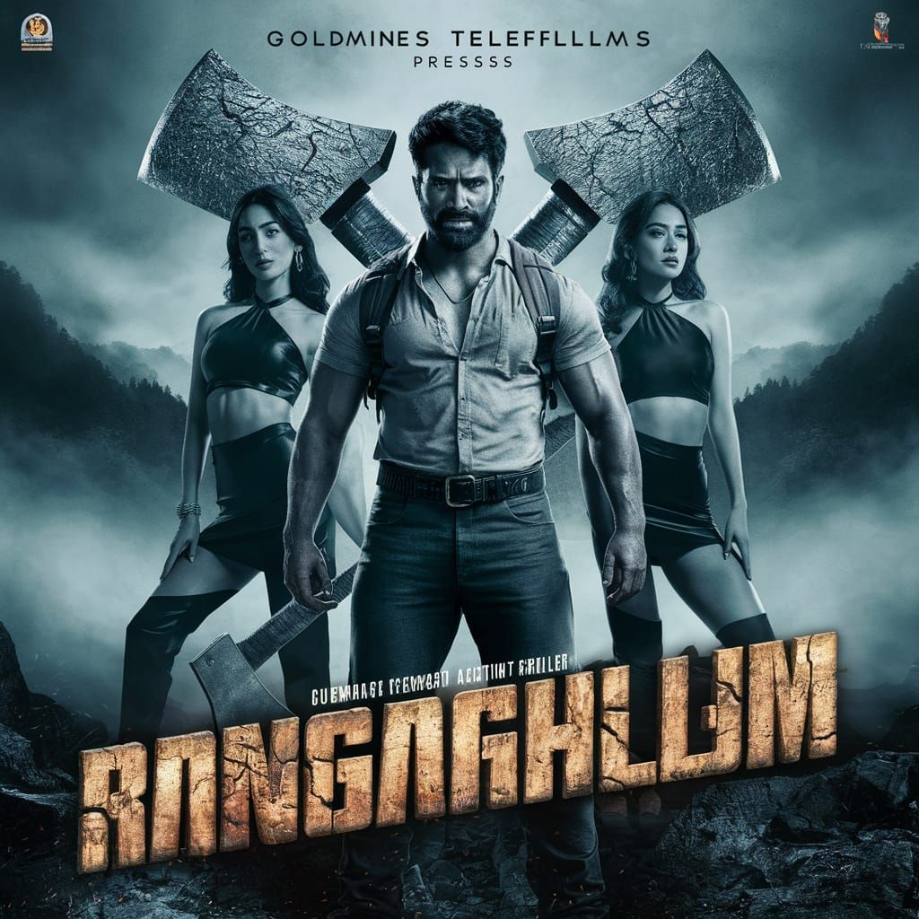 Action Movie Poster Featuring Rugged South Indian Hero