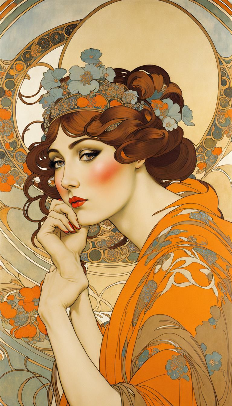 Eurasian Woman Portrait in Art Nouveau Style