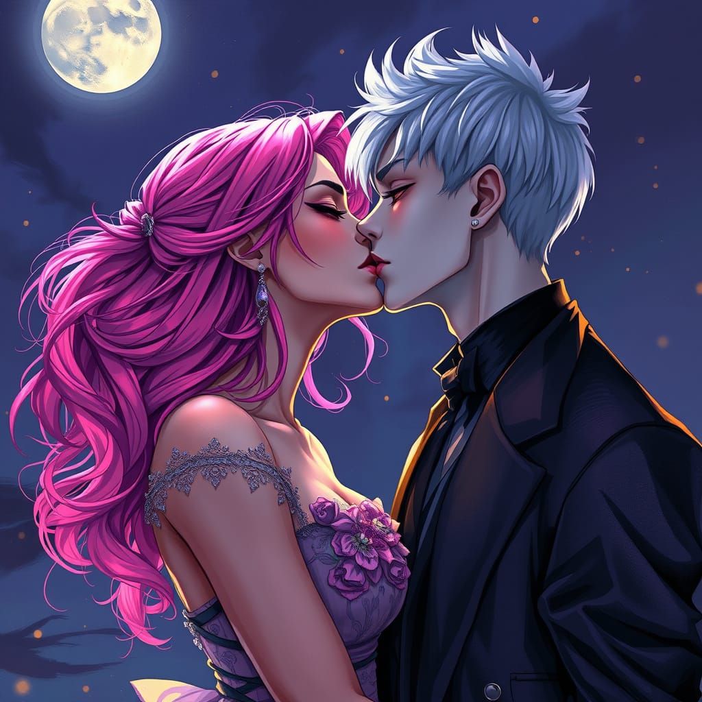 Gothic Romance Under Moonlight in Alcohol Ink Style