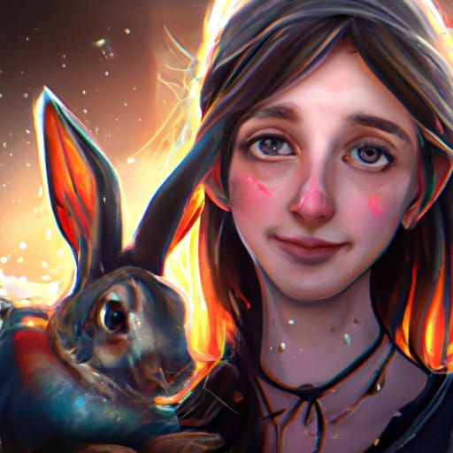 Girl with Bunny Head Portrait in Art Nouveau Style