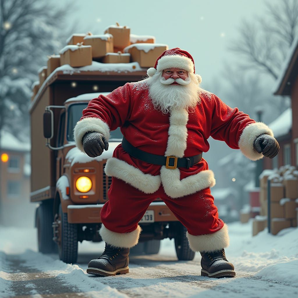 Santa Wrestles UPS Truck in Photorealistic Holiday Battle
