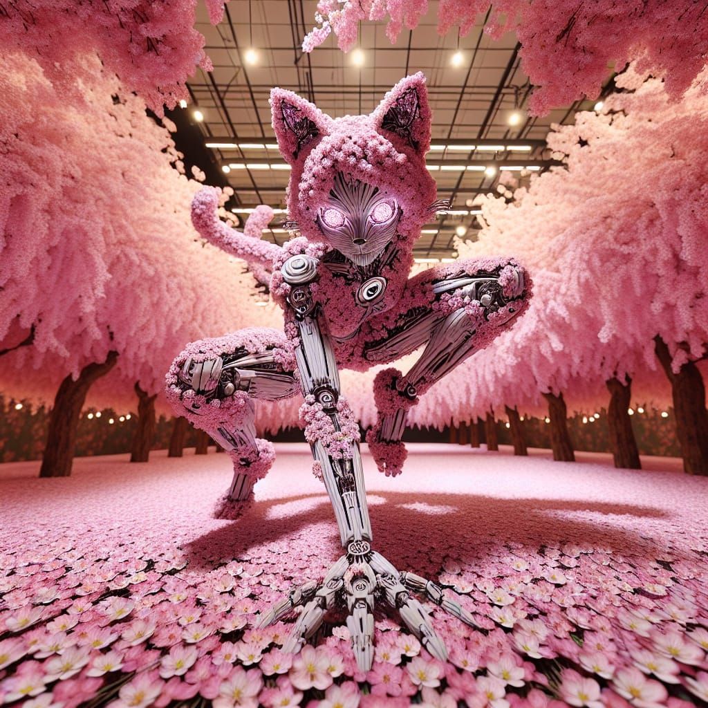 Cyberpunk Cherry Blossom Cat-Girl Superhero