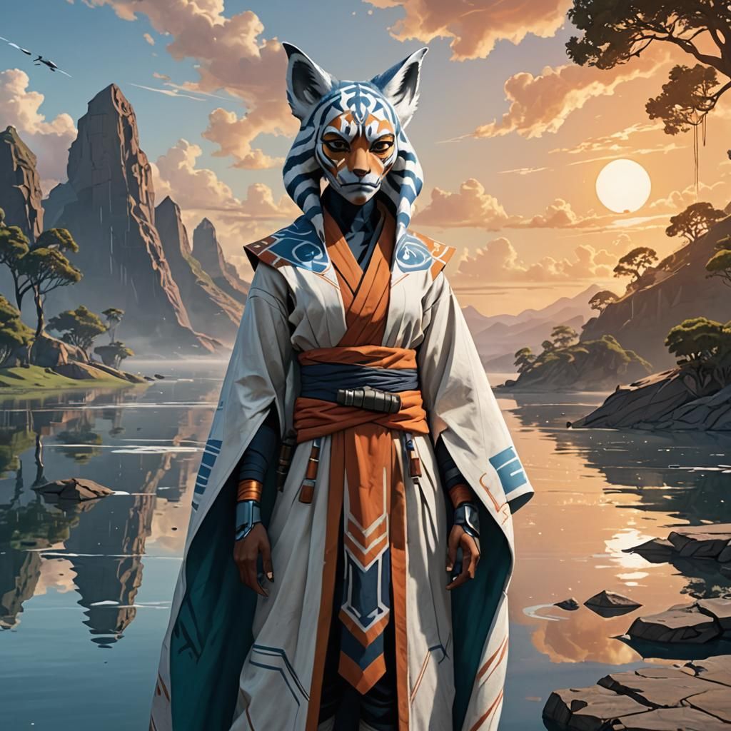 Afrofuturist Character Portrait in Robes by Water