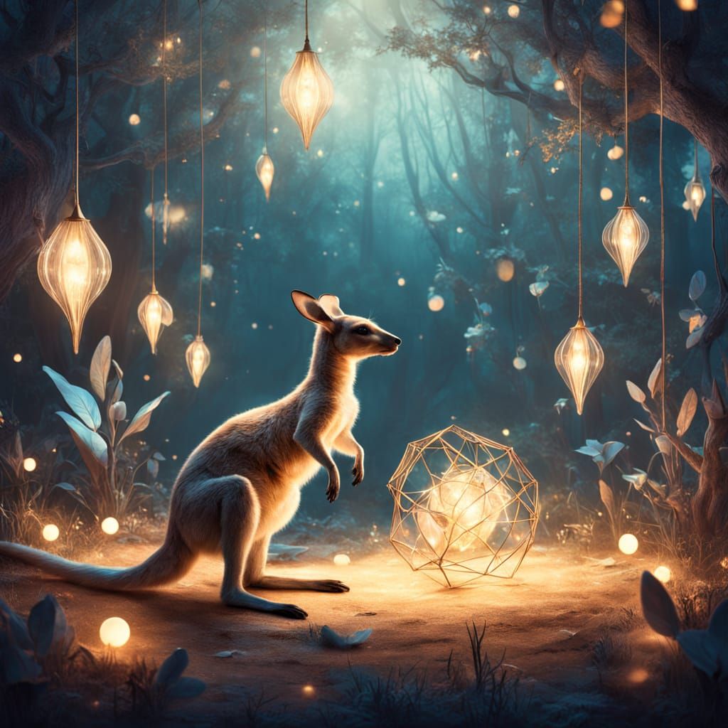 Whimsical Kangaroo in Surreal Dreamlike Scene