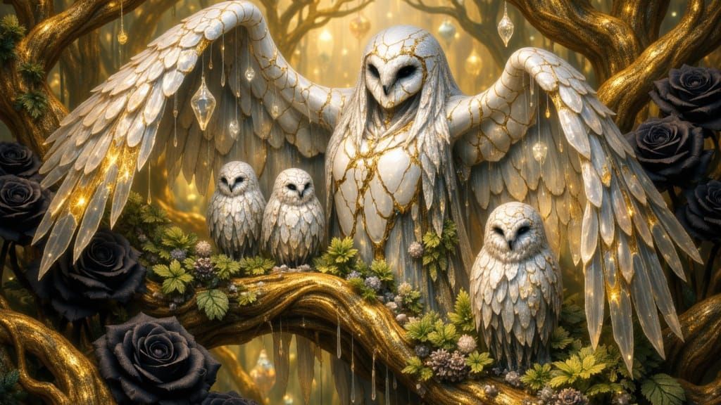 Mythical Owl-Lion Hybrid in Detailed Forest Art