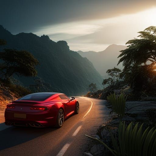 Jungle Road Night Scene: Detailed Matte Painting