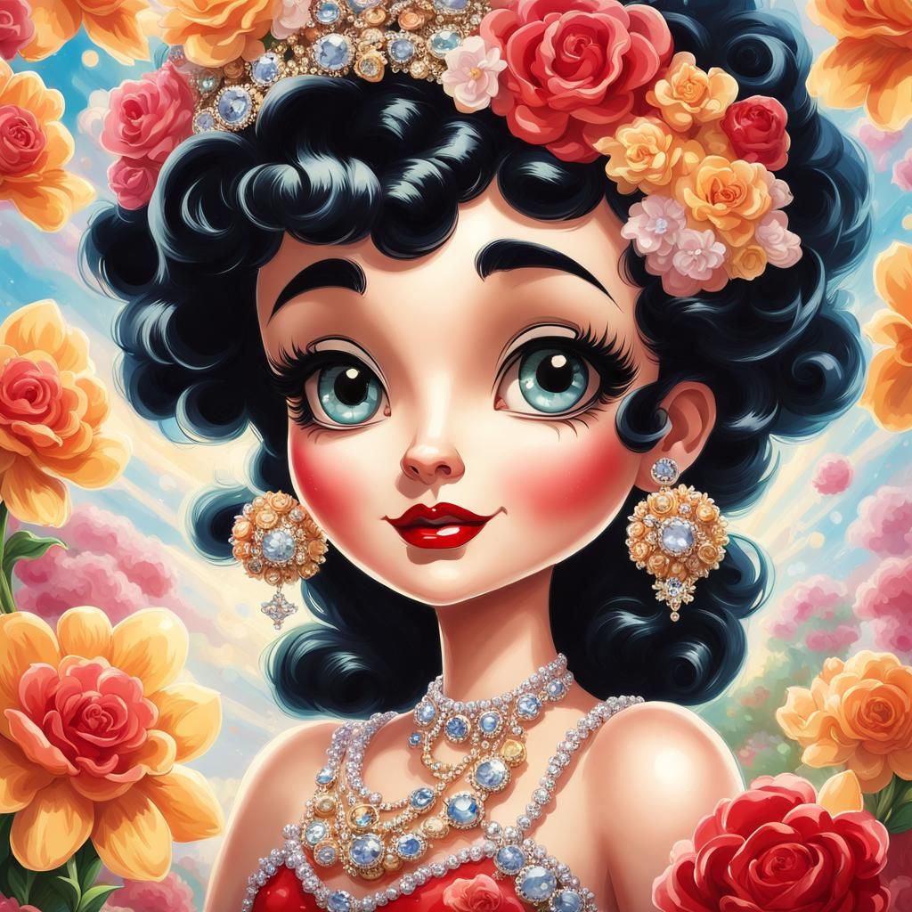Betty Boop with lots of flowers and rhinestones