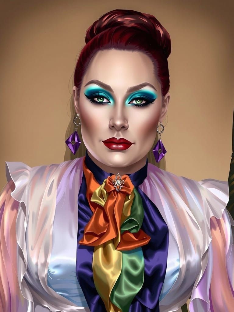 Glamorous Plus-Sized Femme in Opulent Victorian Mourning Gow...