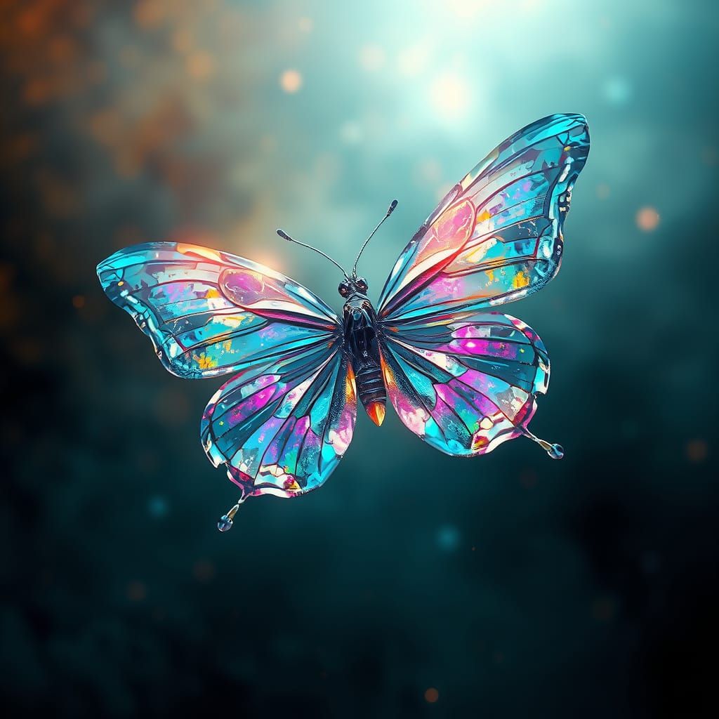 Ethereal Glass Crystal Butterfly in Iridescent Hues