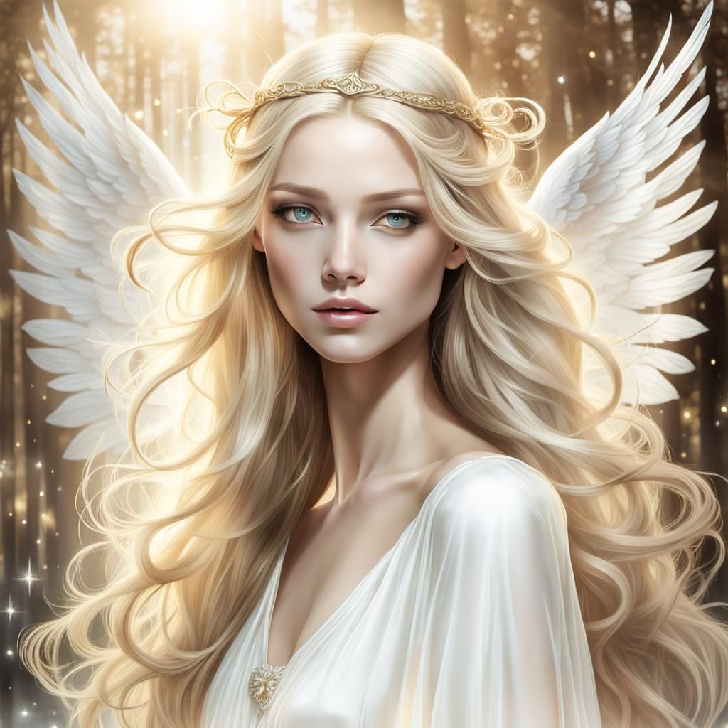 Ethereal Angelic Woman with Golden Eyes
