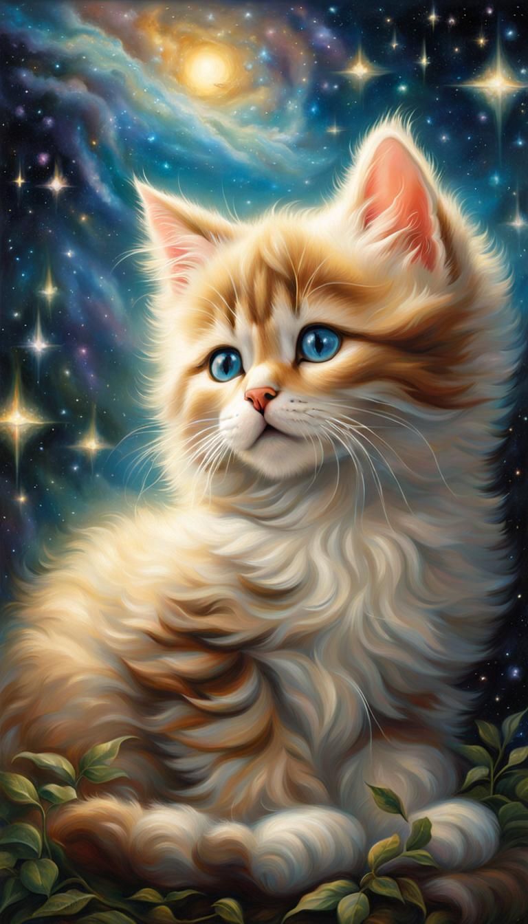 Kitten's Dream of Stars in Ethereal Portrait