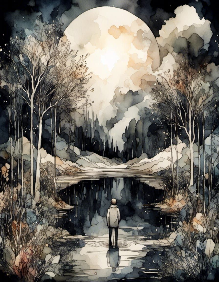 Introspective Figure in Light Digital Ink