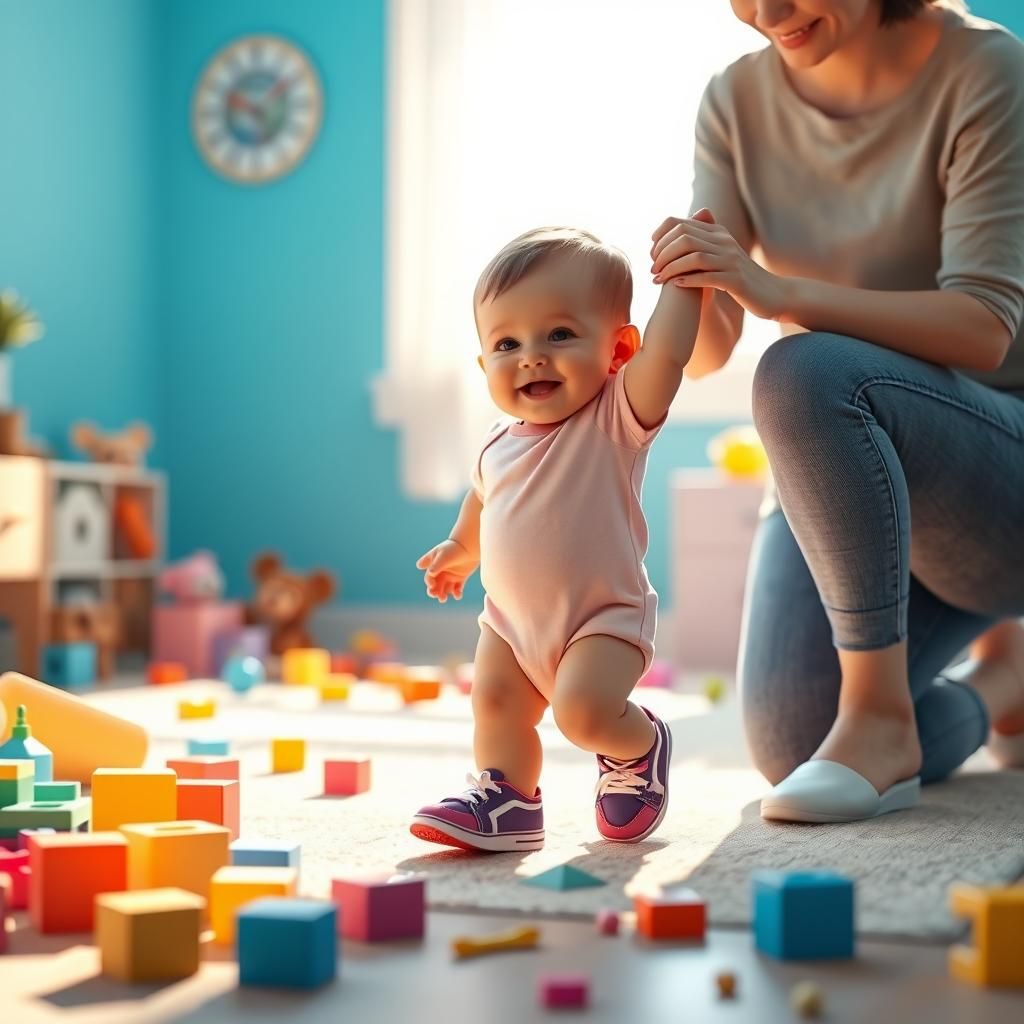 Toddler's First Steps: A Pixar-Style 3D Rendering