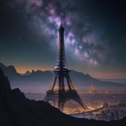 Eiffel Tower Embraces the Galaxy in Digital Painting