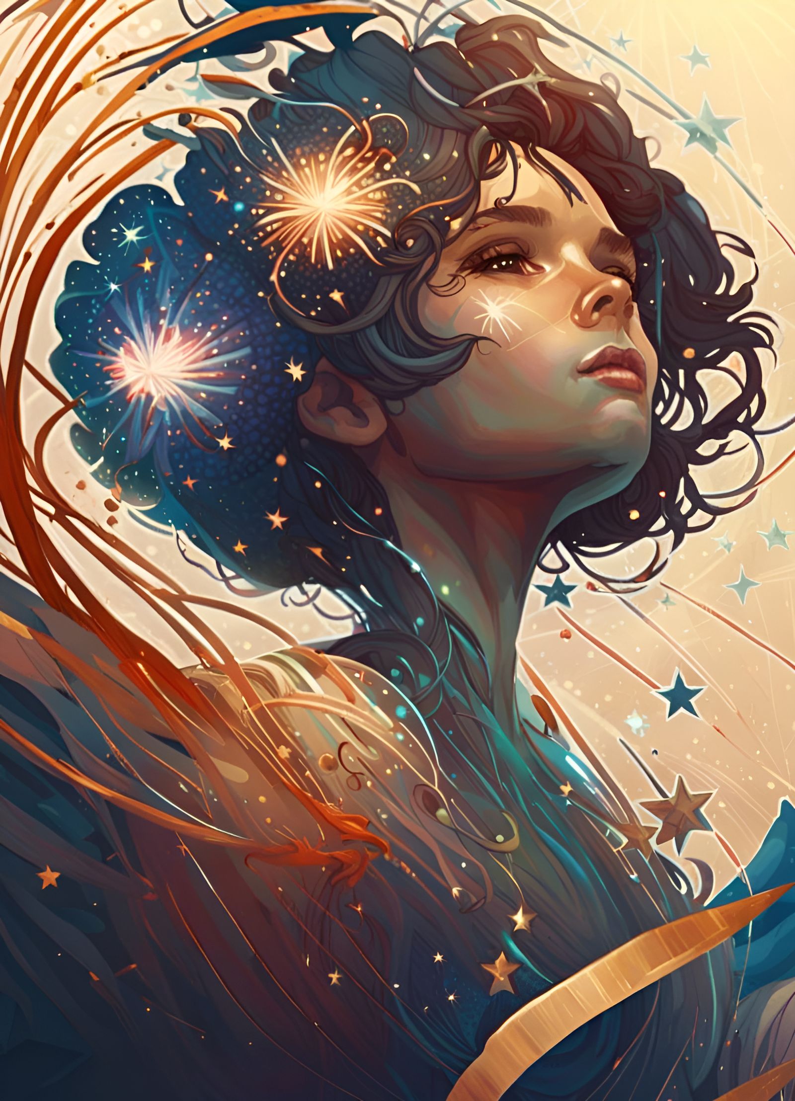Independence Day Fireworks: Art Nouveau Digital Illustration