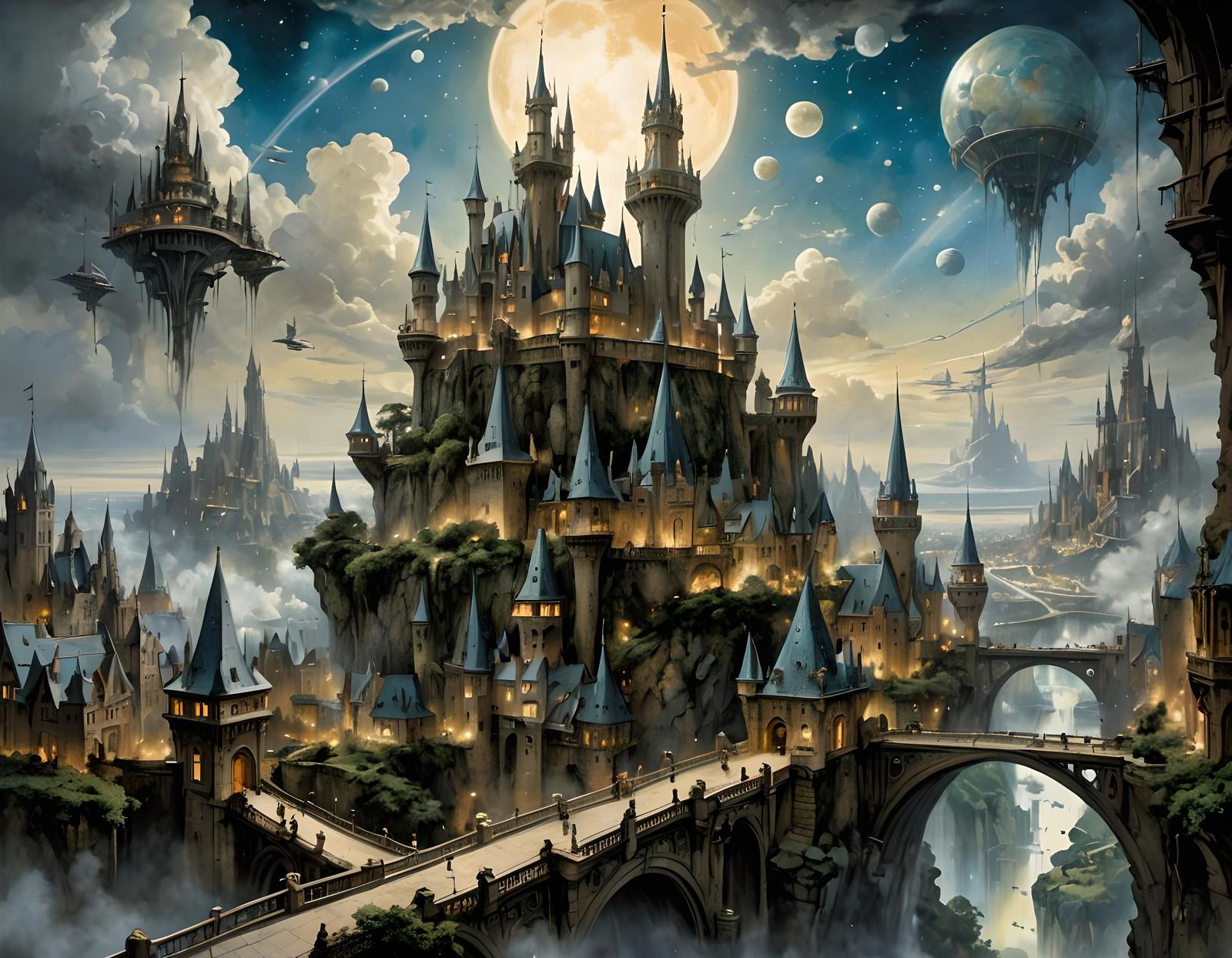 Celestial Metropolis Floating Among Clouds: Fantasy Art