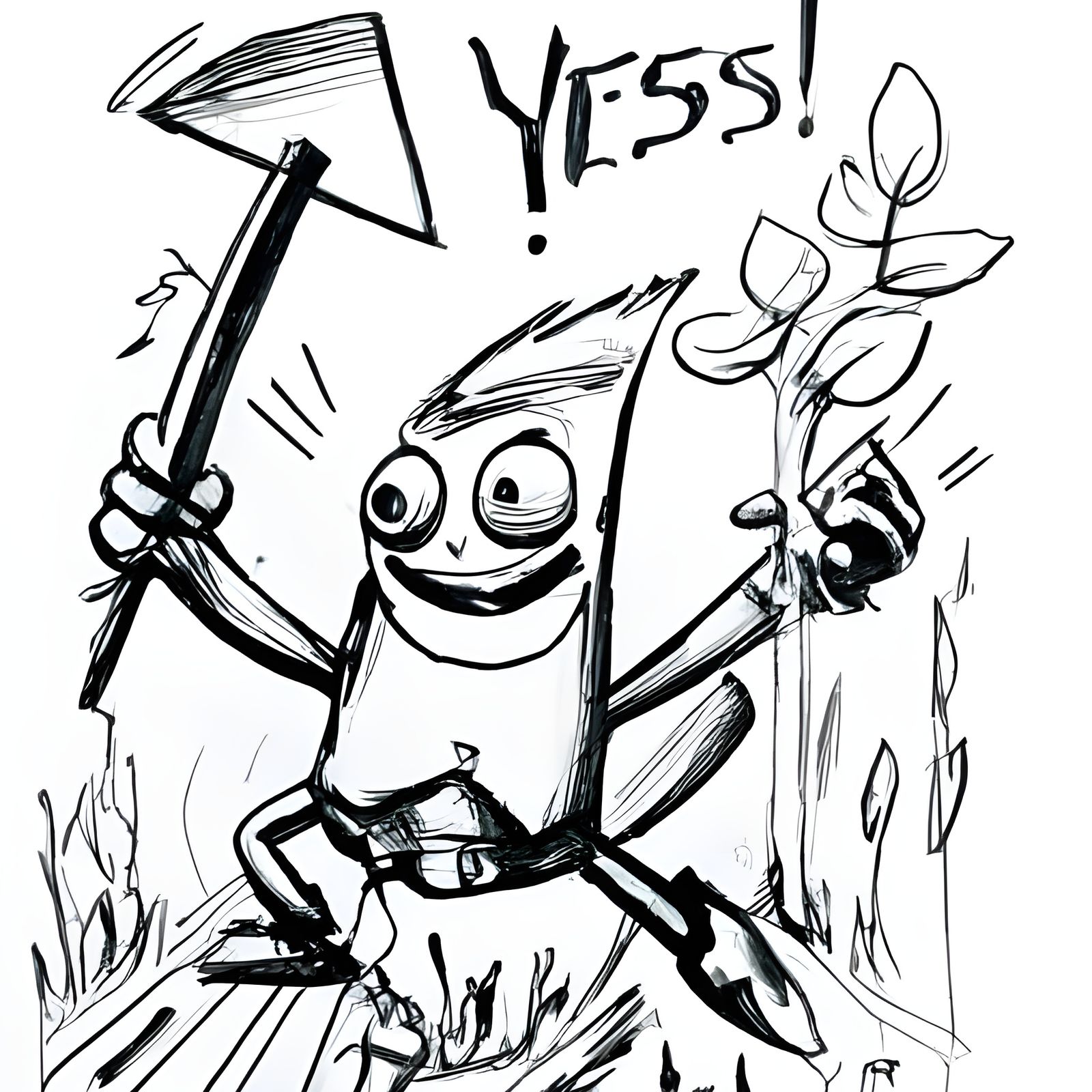 Cartoon Character Celebrates Spring with Joyful Ink Drawing