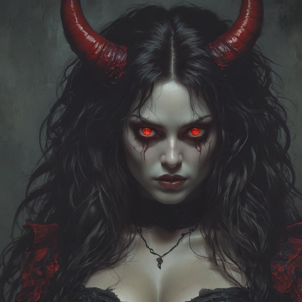 Demonic Woman Portrait in Dark Fantasy Style