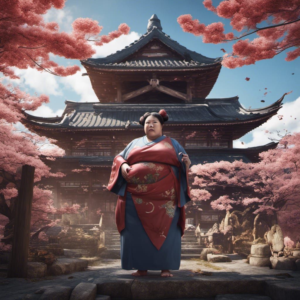 Obese Japanese Woman in Detailed Matte Painting